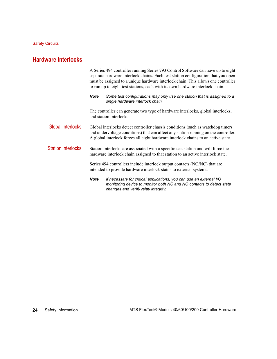 Hardware interlocks, Hardware interlocks 24 | MTS FlexTest Models 200 User Manual | Page 24 / 344