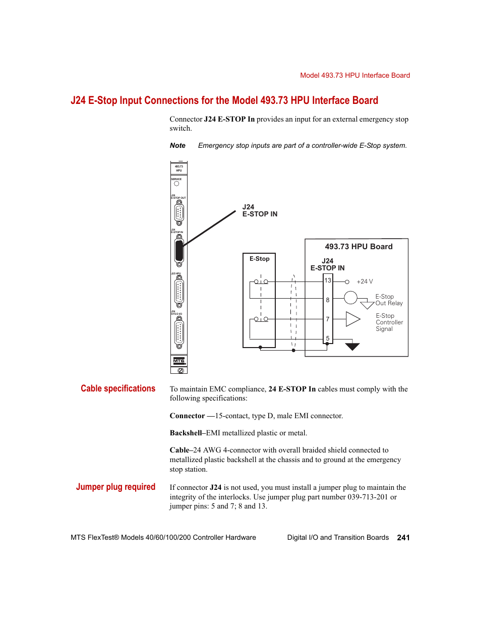 Cable specifications, Jumper plug required | MTS FlexTest Models 200 User Manual | Page 241 / 344