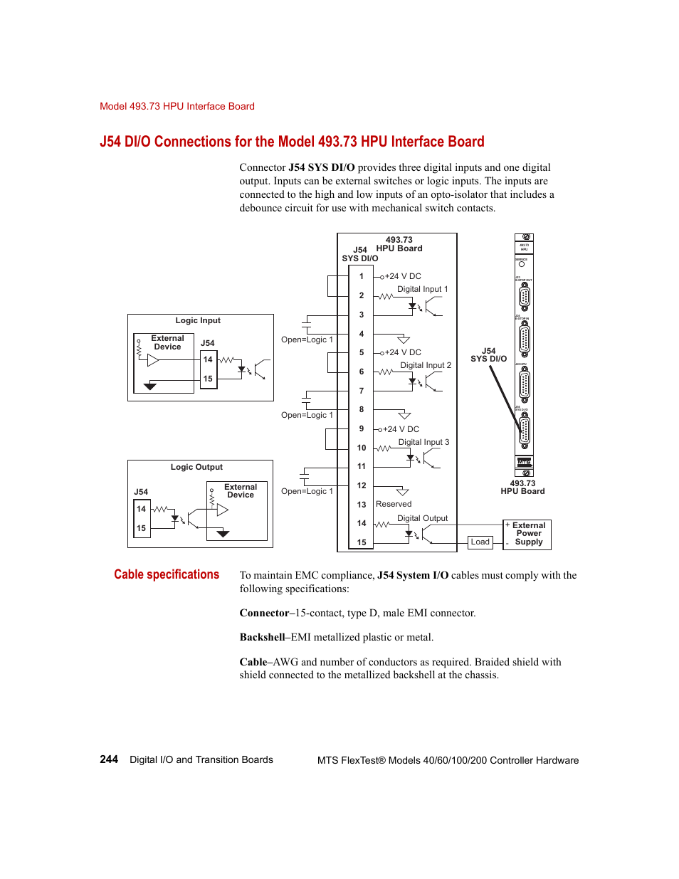 Cable specifications | MTS FlexTest Models 200 User Manual | Page 244 / 344