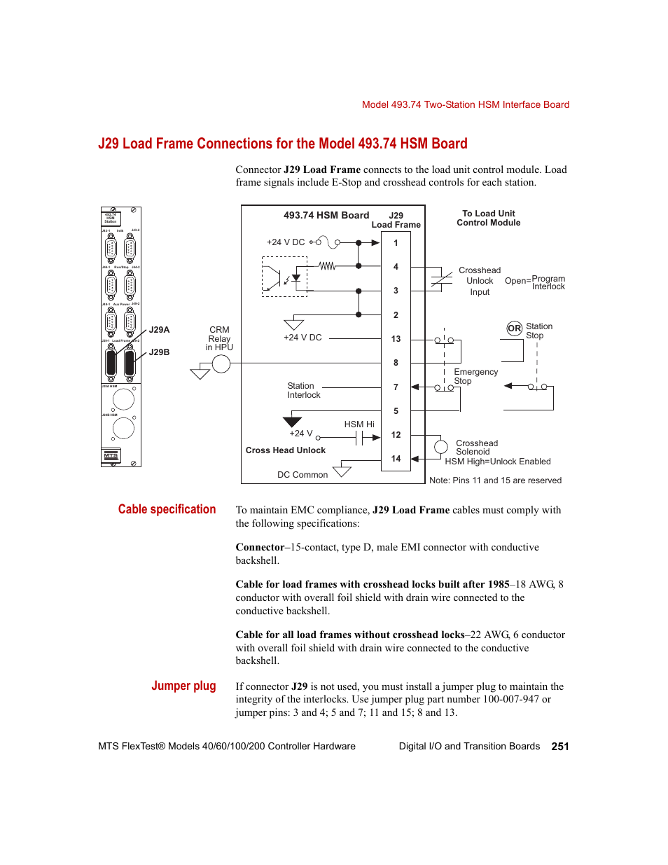 Cable specification, Jumper plug | MTS FlexTest Models 200 User Manual | Page 251 / 344