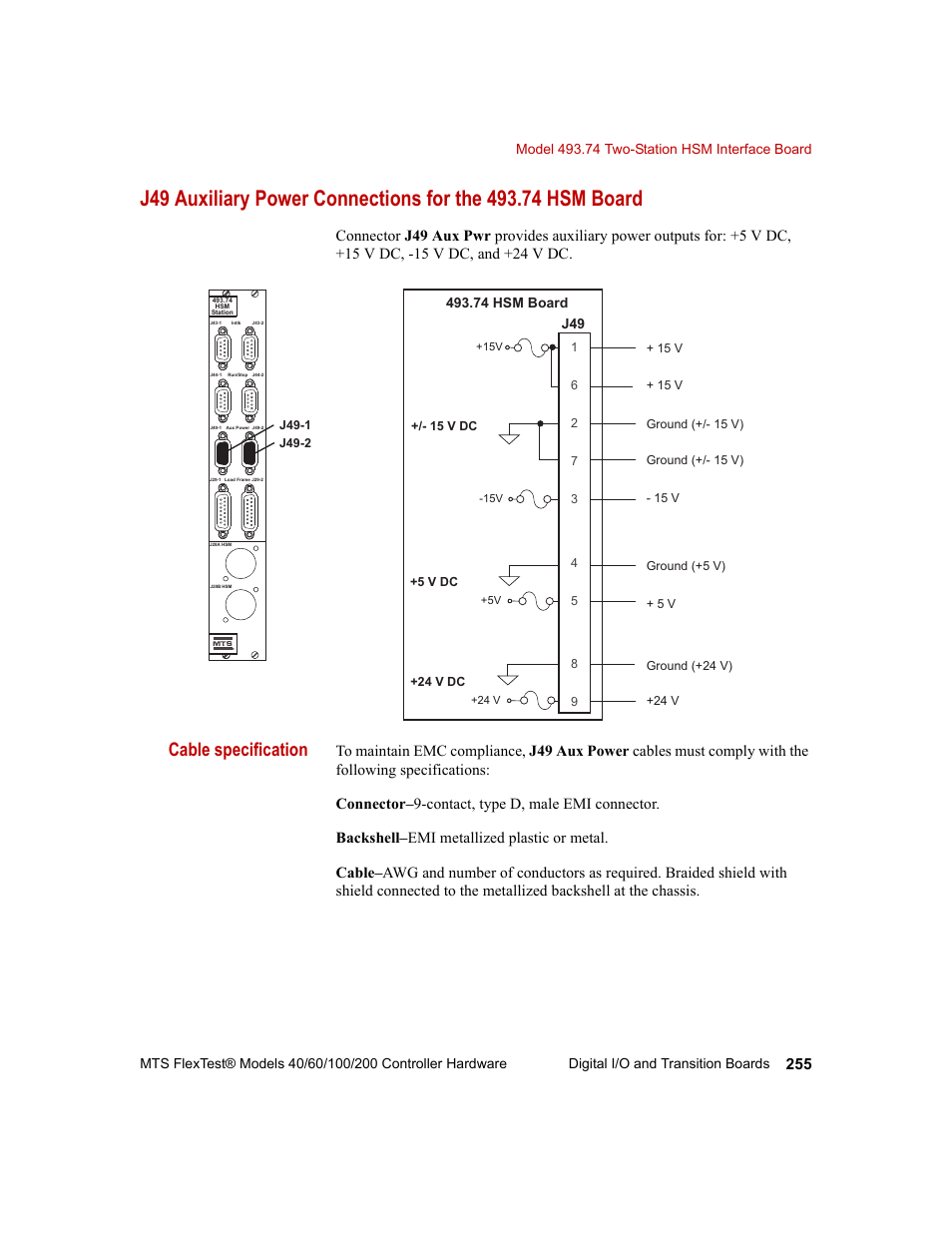 Cable specification | MTS FlexTest Models 200 User Manual | Page 255 / 344