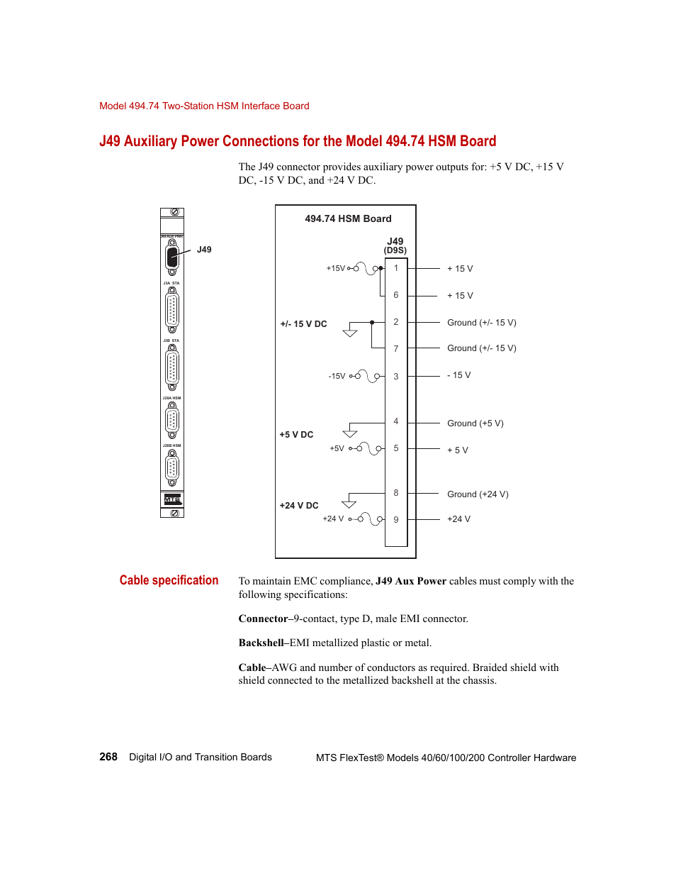 Cable specification | MTS FlexTest Models 200 User Manual | Page 268 / 344