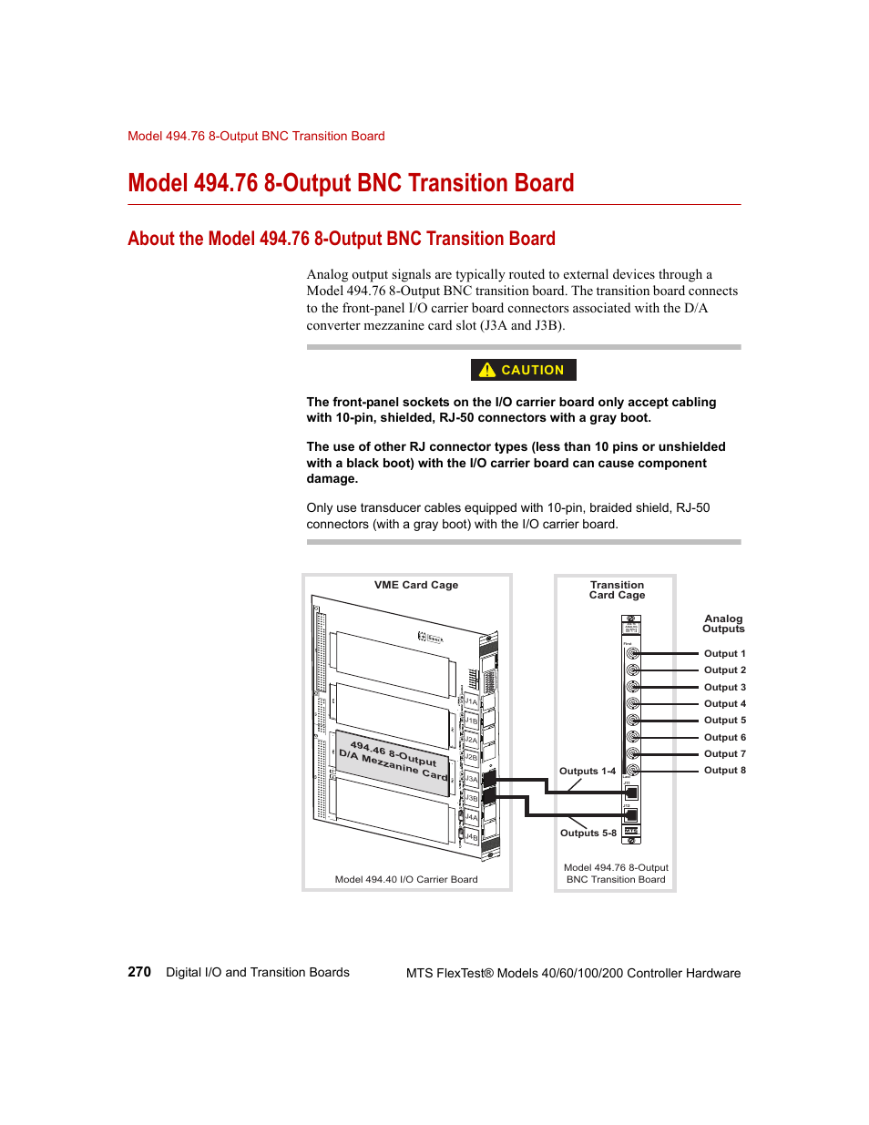 Model 494.76 8-output bnc transition board, Model 494.76 8-output bnc transition board 270 | MTS FlexTest Models 200 User Manual | Page 270 / 344