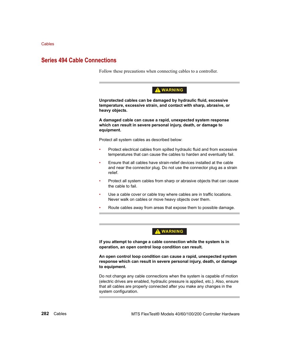 Series 494 cable connections | MTS FlexTest Models 200 User Manual | Page 282 / 344