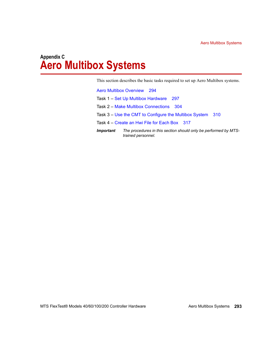 Aero multibox systems, Appendix c, Aero multibox systems 293 | MTS FlexTest Models 200 User Manual | Page 293 / 344