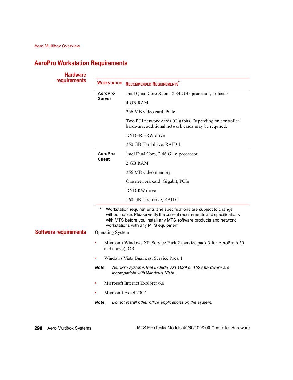 Aeropro workstation requirements | MTS FlexTest Models 200 User Manual | Page 298 / 344