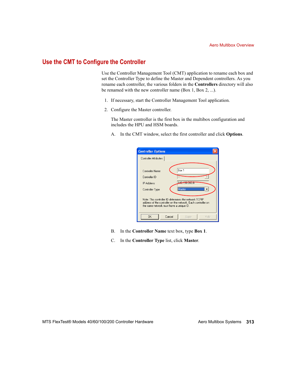 Use the cmt to configure the controller | MTS FlexTest Models 200 User Manual | Page 313 / 344