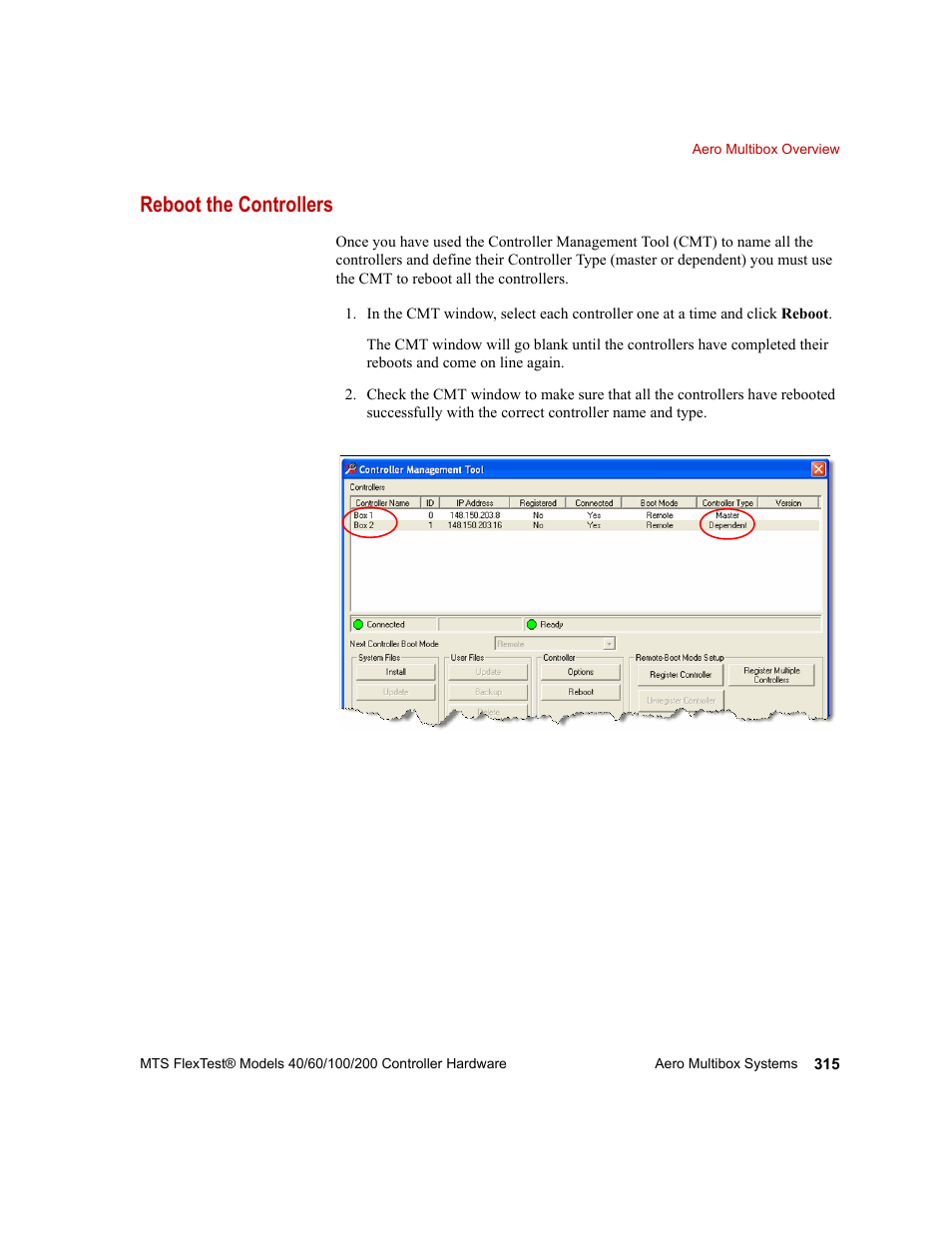 Reboot the controllers | MTS FlexTest Models 200 User Manual | Page 315 / 344