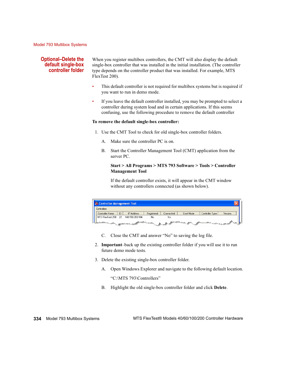 Optional–delete the default single-box, Controller folder | MTS FlexTest Models 200 User Manual | Page 334 / 344