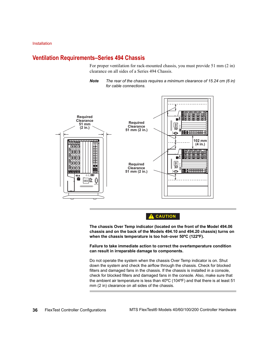 Ventilation requirements–series 494 chassis, Ventilation requirements–series 494 chassis 36 | MTS FlexTest Models 200 User Manual | Page 36 / 344