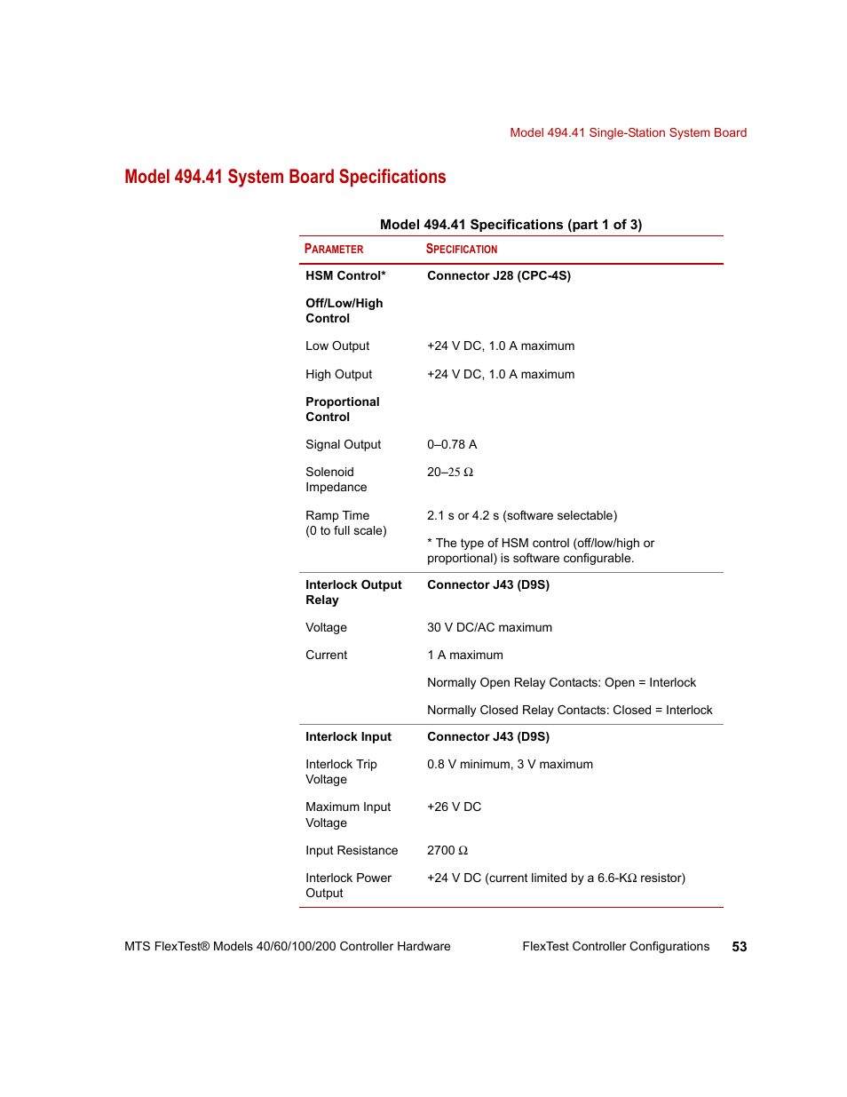 Model 494.41 system board specifications | MTS FlexTest Models 200 User Manual | Page 53 / 344