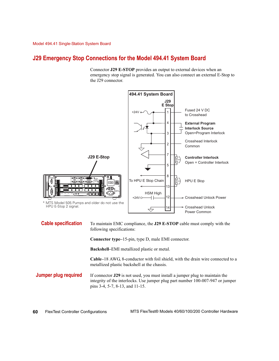 Cable specification, Jumper plug required | MTS FlexTest Models 200 User Manual | Page 60 / 344