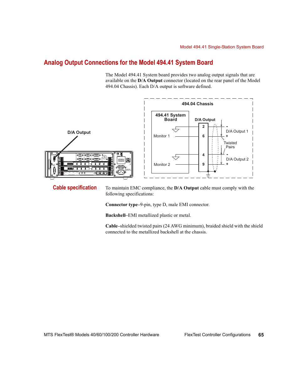 Cable specification | MTS FlexTest Models 200 User Manual | Page 65 / 344