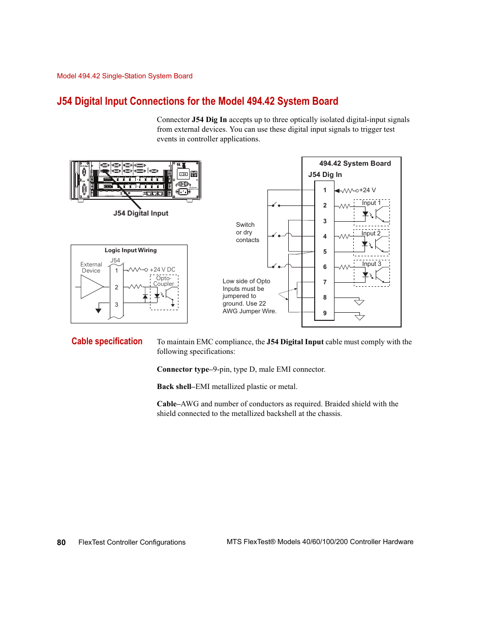 Cable specification | MTS FlexTest Models 200 User Manual | Page 80 / 344