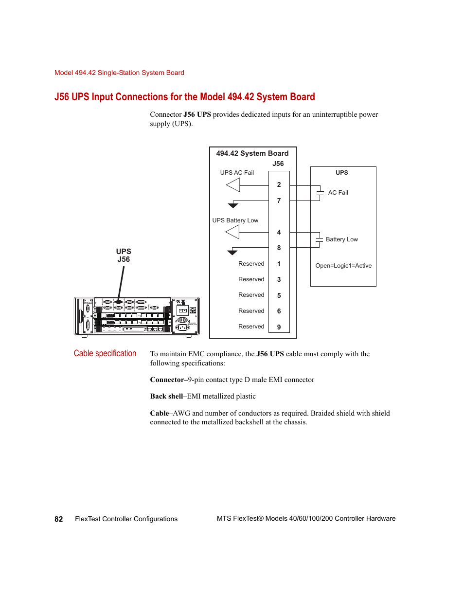 Cable specification, Ups j56 | MTS FlexTest Models 200 User Manual | Page 82 / 344