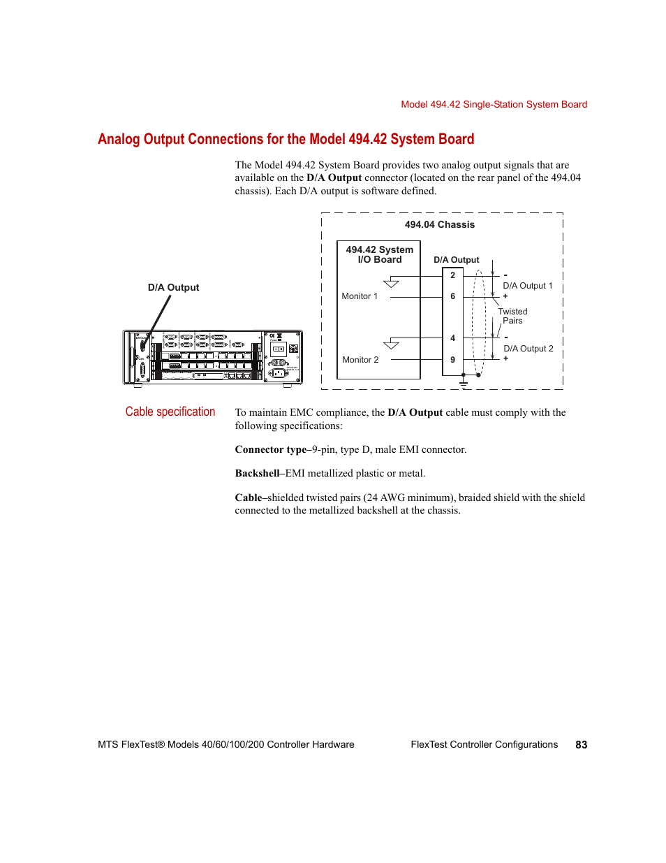 Cable specification | MTS FlexTest Models 200 User Manual | Page 83 / 344