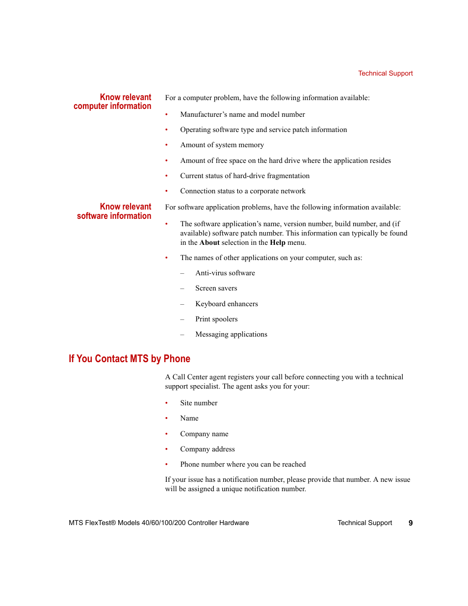 If you contact mts by phone | MTS FlexTest Models 200 User Manual | Page 9 / 344