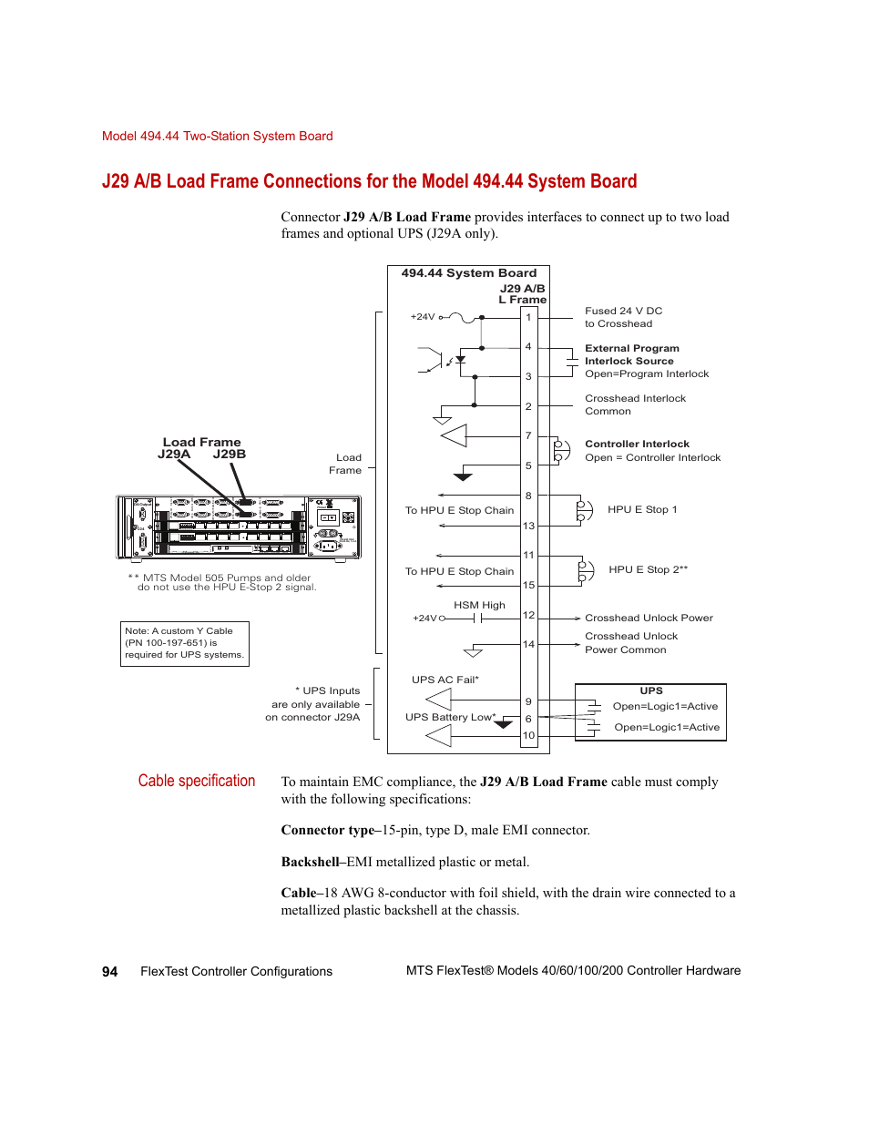 Cable specification | MTS FlexTest Models 200 User Manual | Page 94 / 344