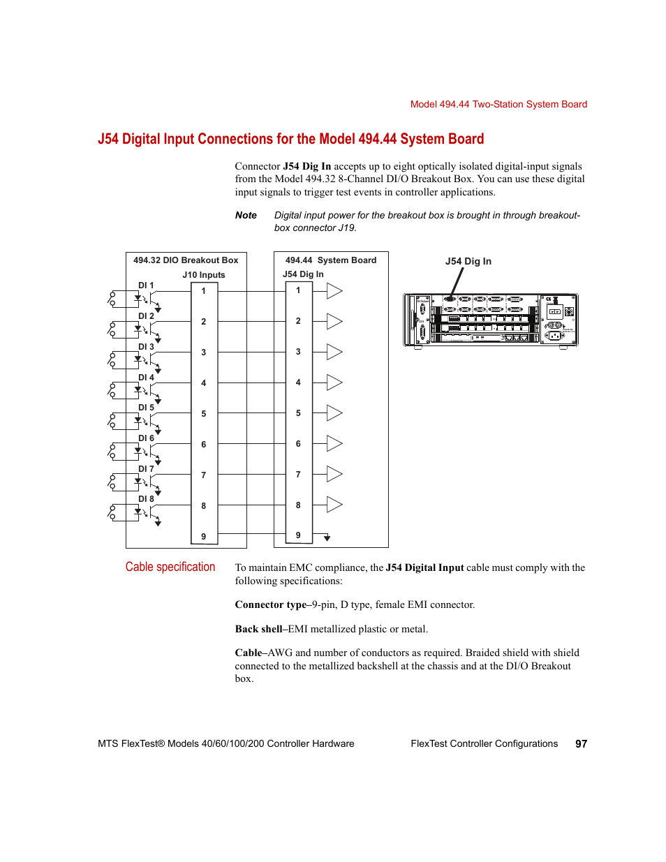 Cable specification, J54 dig in | MTS FlexTest Models 200 User Manual | Page 97 / 344