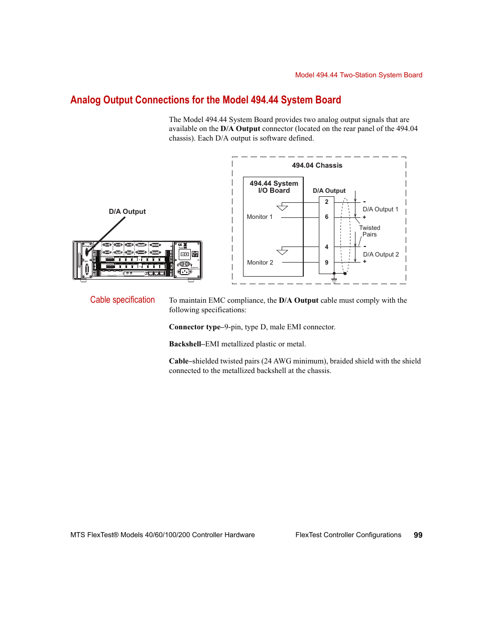 Cable specification | MTS FlexTest Models 200 User Manual | Page 99 / 344