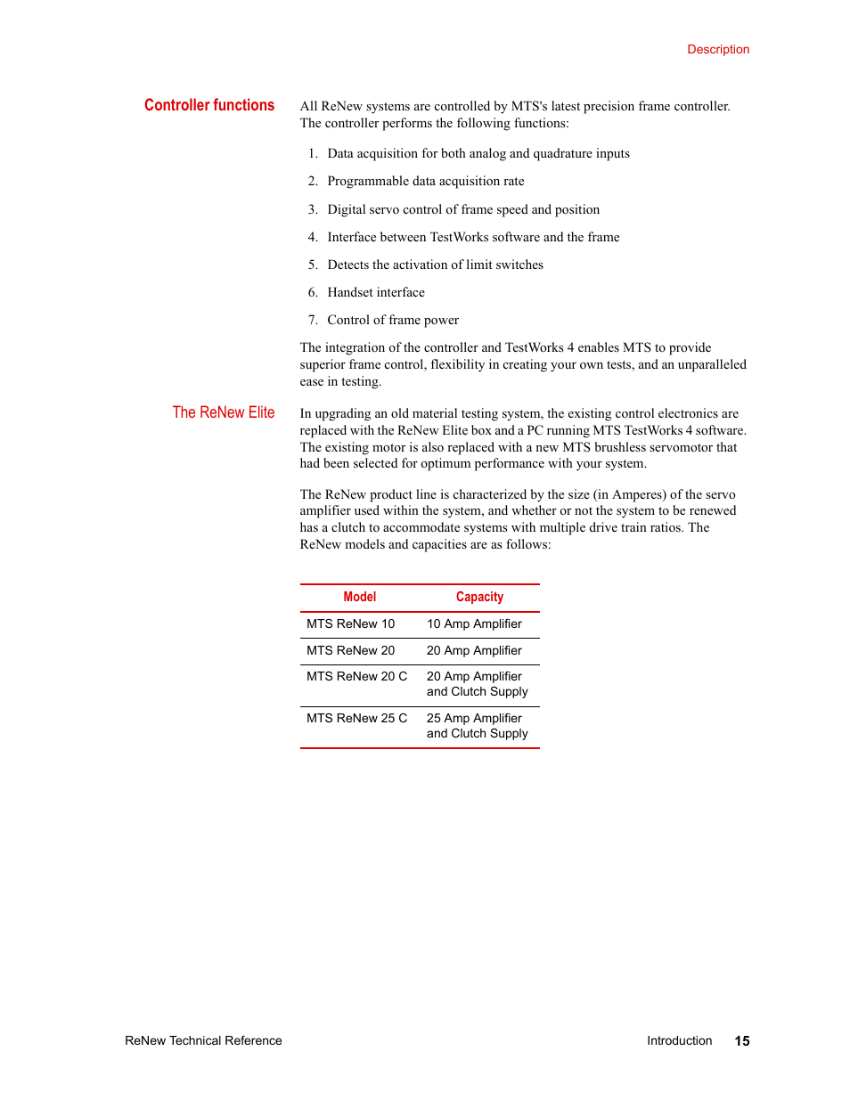 Controller functions, Controller functions 15 | MTS ReNew Technical Reference User Manual | Page 15 / 50