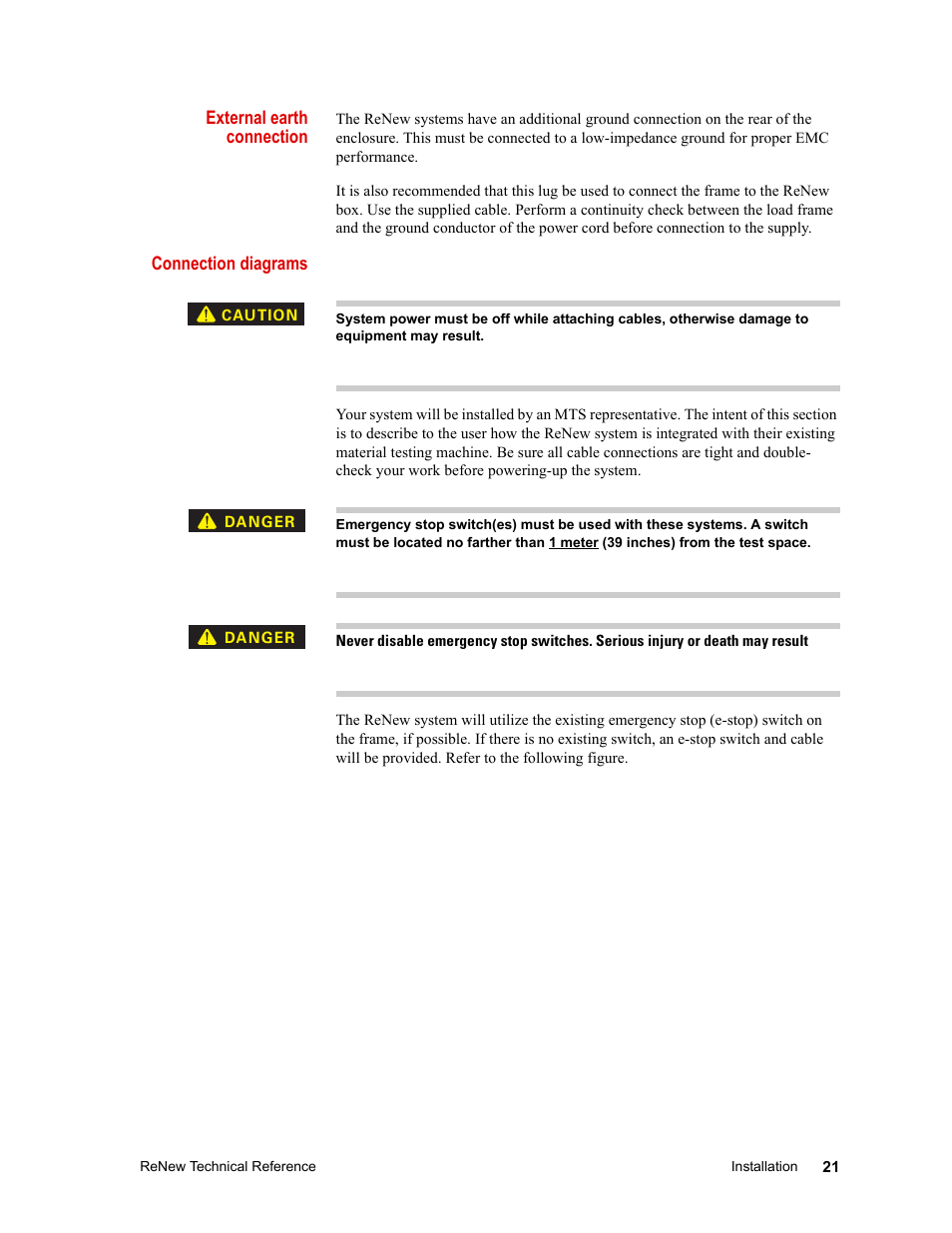 External earth connection, Connection diagrams | MTS ReNew Technical Reference User Manual | Page 21 / 50