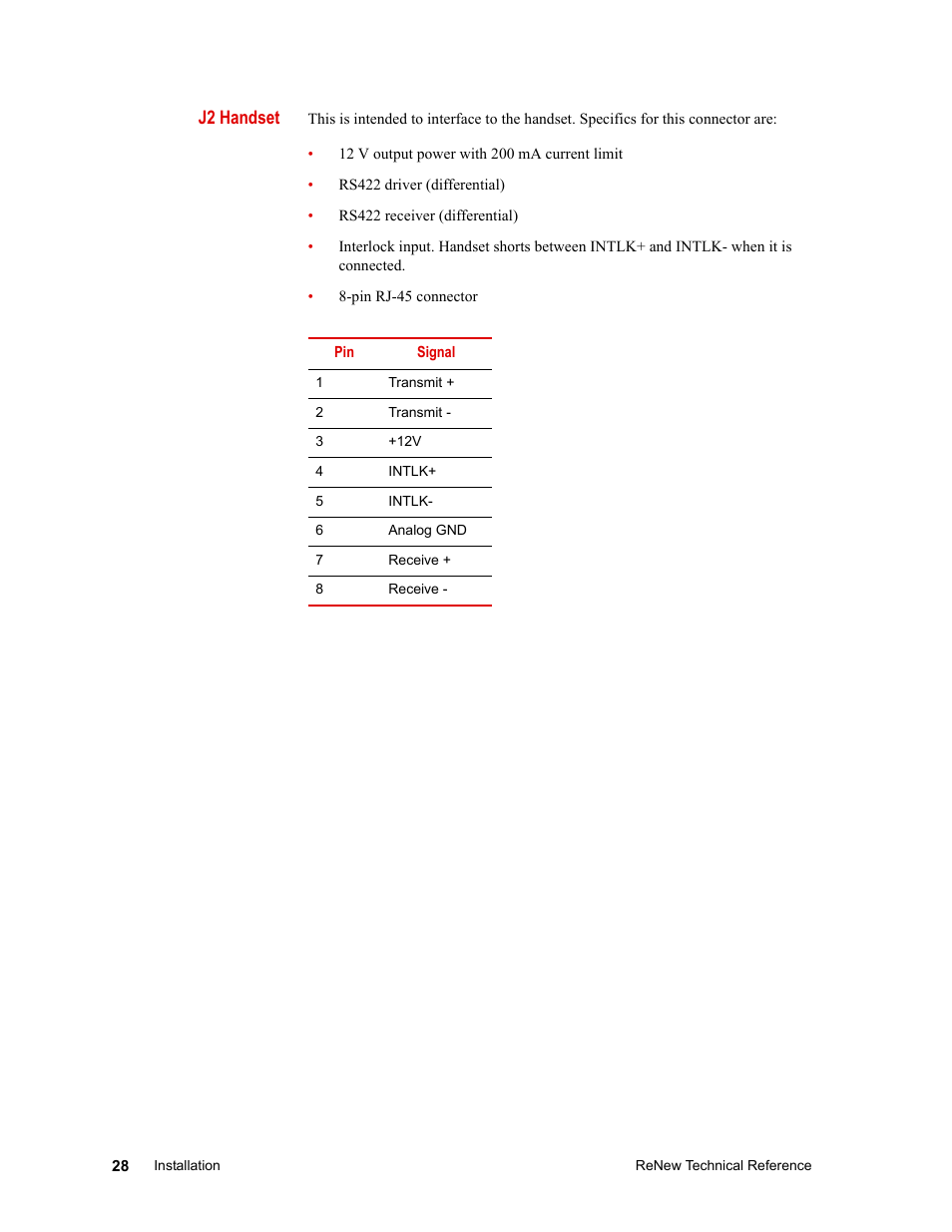 J2 handset | MTS ReNew Technical Reference User Manual | Page 28 / 50