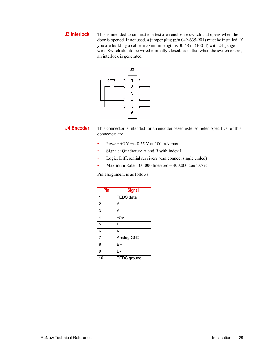 J3 interlock, J4 encoder | MTS ReNew Technical Reference User Manual | Page 29 / 50