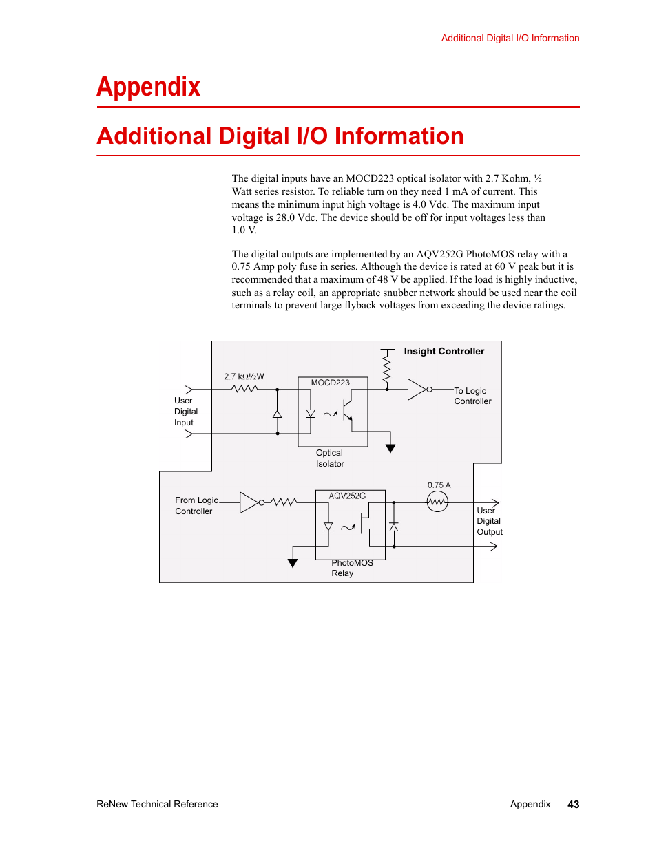 Appendix, Additional digital i/o information, Appendix 43 | Additional digital i/o information 43 | MTS ReNew Technical Reference User Manual | Page 43 / 50