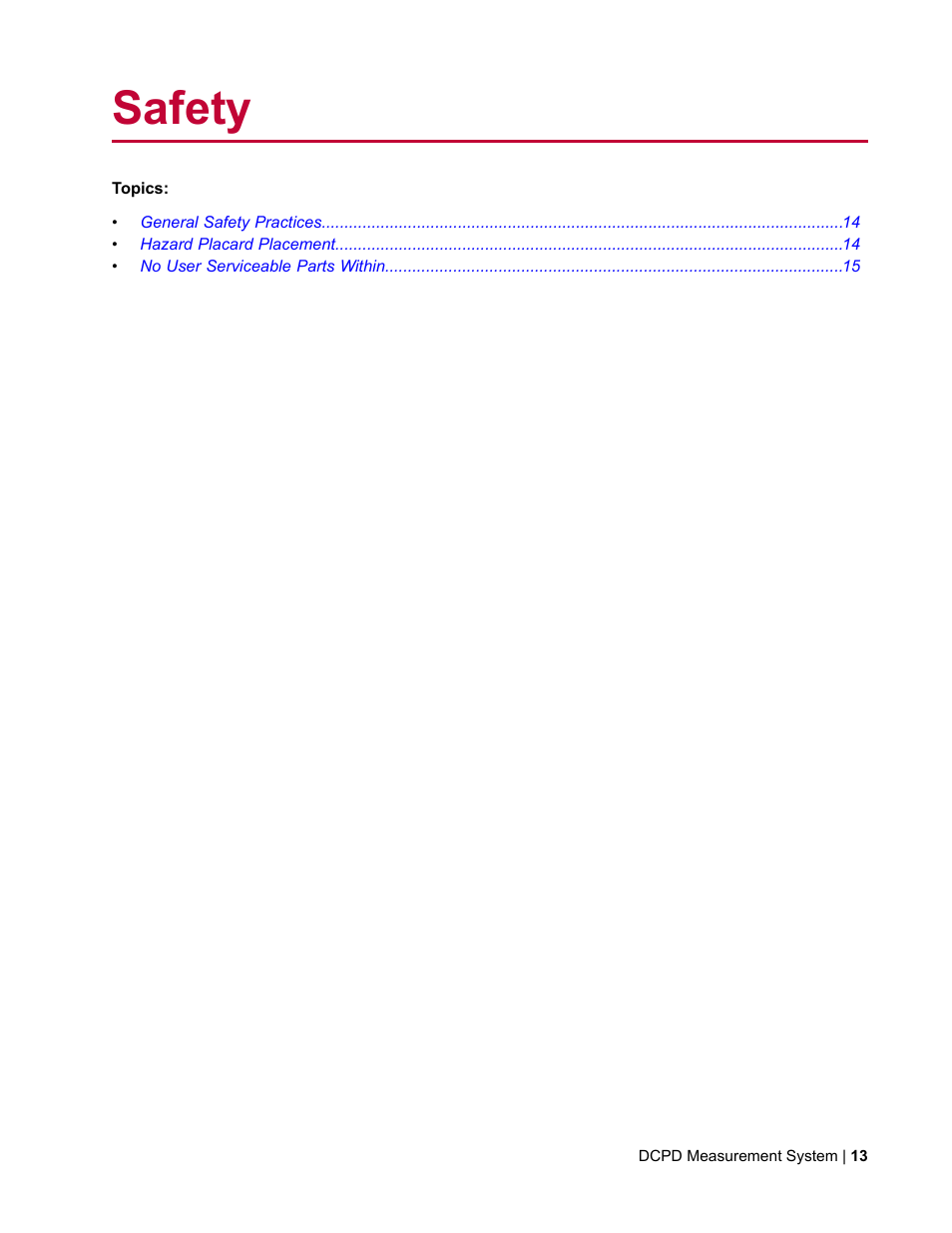 Safety | MTS DCPD Measurement System User Manual | Page 13 / 46