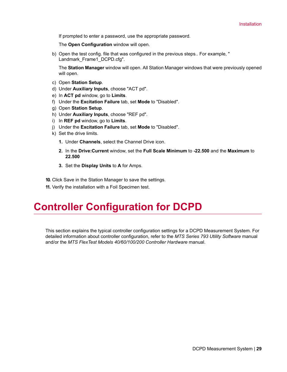 Controller configuration for dcpd | MTS DCPD Measurement System User Manual | Page 29 / 46