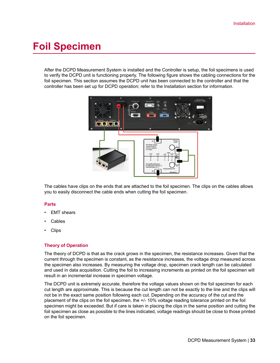 Foil specimen | MTS DCPD Measurement System User Manual | Page 33 / 46