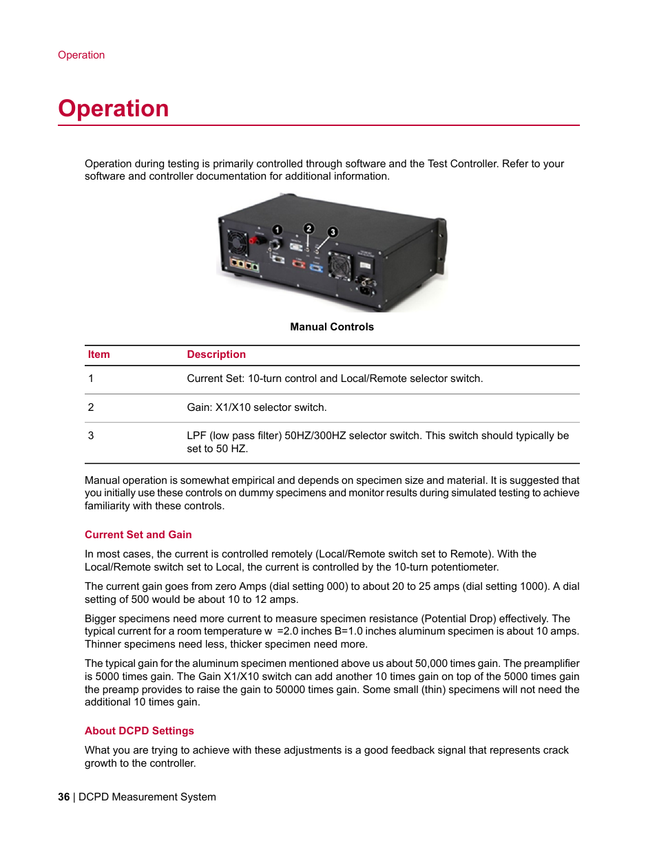 Operation | MTS DCPD Measurement System User Manual | Page 36 / 46