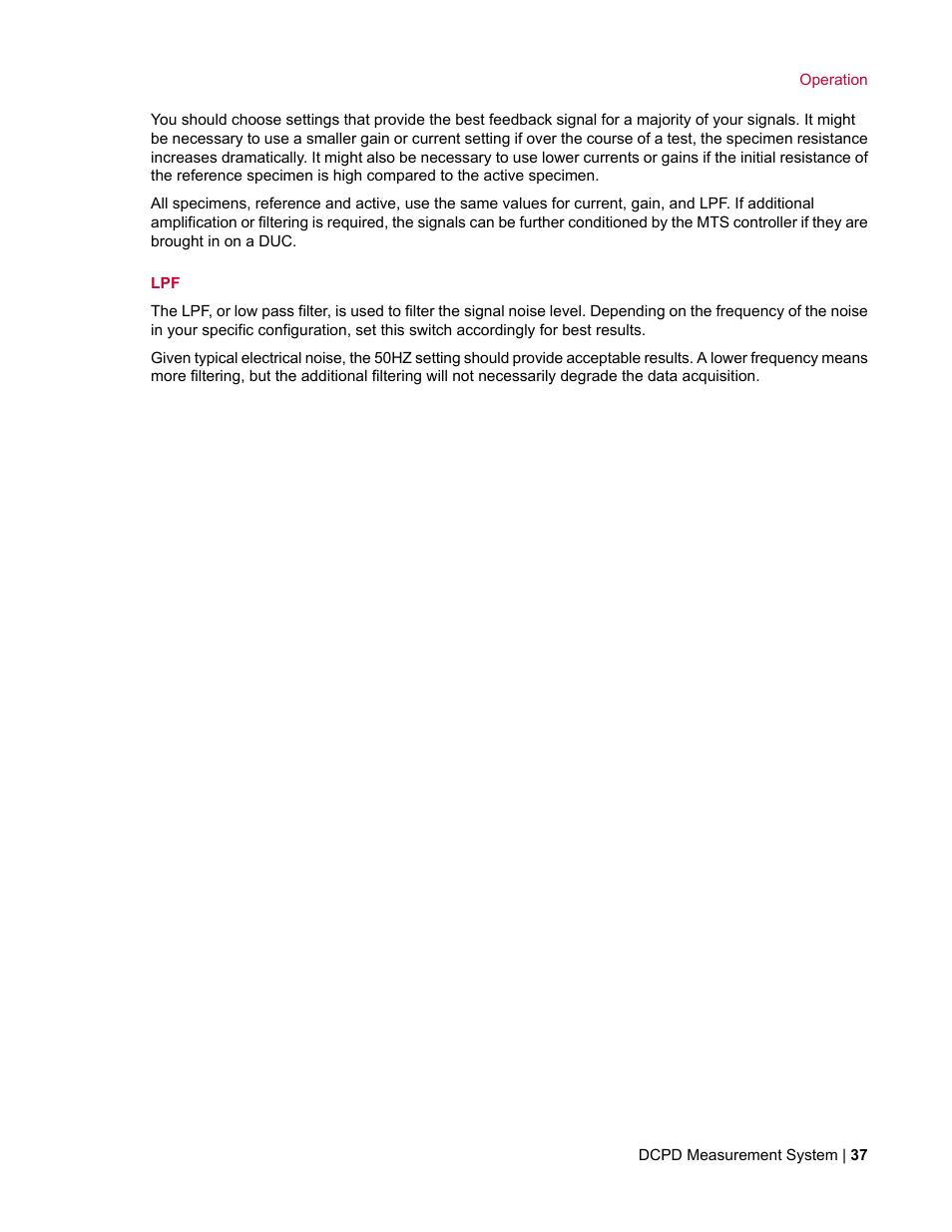 MTS DCPD Measurement System User Manual | Page 37 / 46