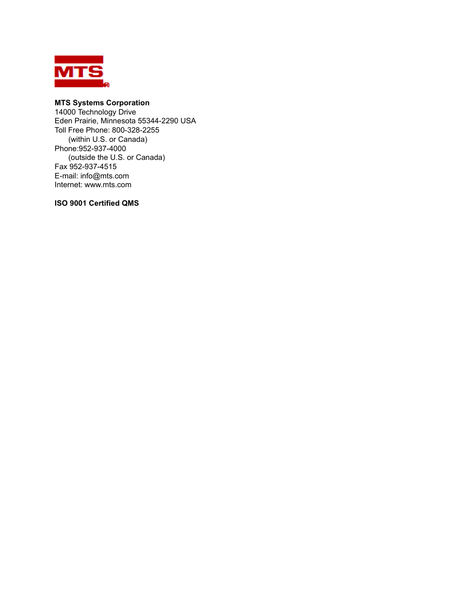 MTS DCPD Measurement System User Manual | Page 46 / 46