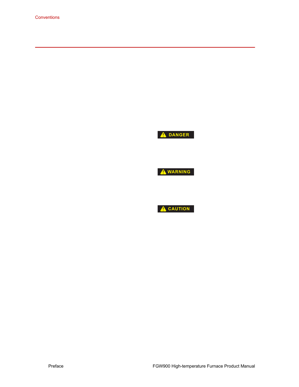 Conventions, Documentation conventions | MTS FGW900 High-temperature Furnace User Manual | Page 6 / 38