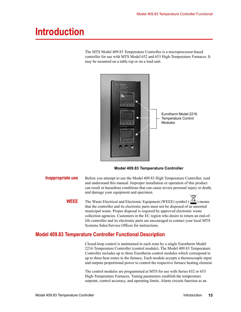 Introduction, Introduction 15 | MTS Model 409.83 Temperature Controller User Manual | Page 15 / 40