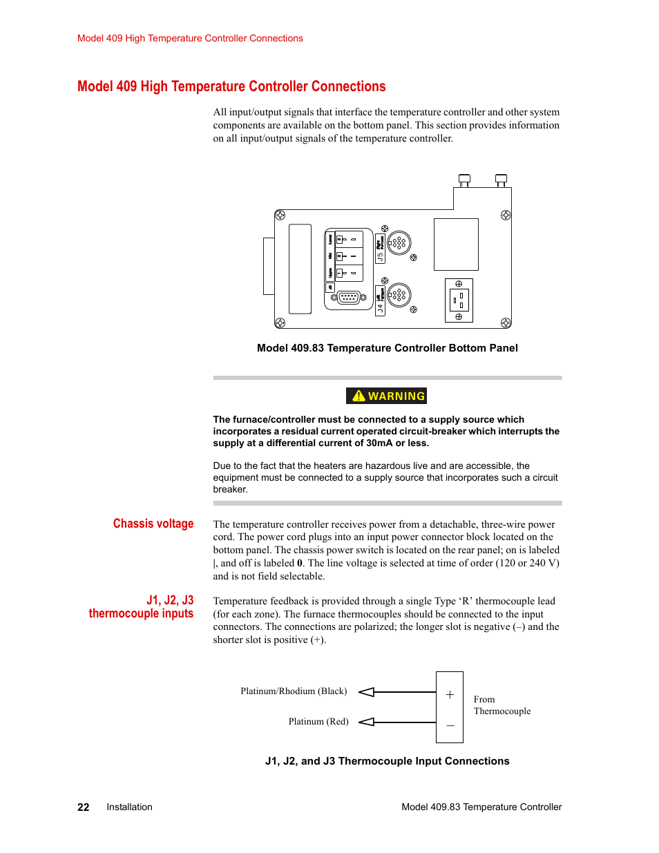 Model 409 high temperature controller connections | MTS Model 409.83 Temperature Controller User Manual | Page 22 / 40