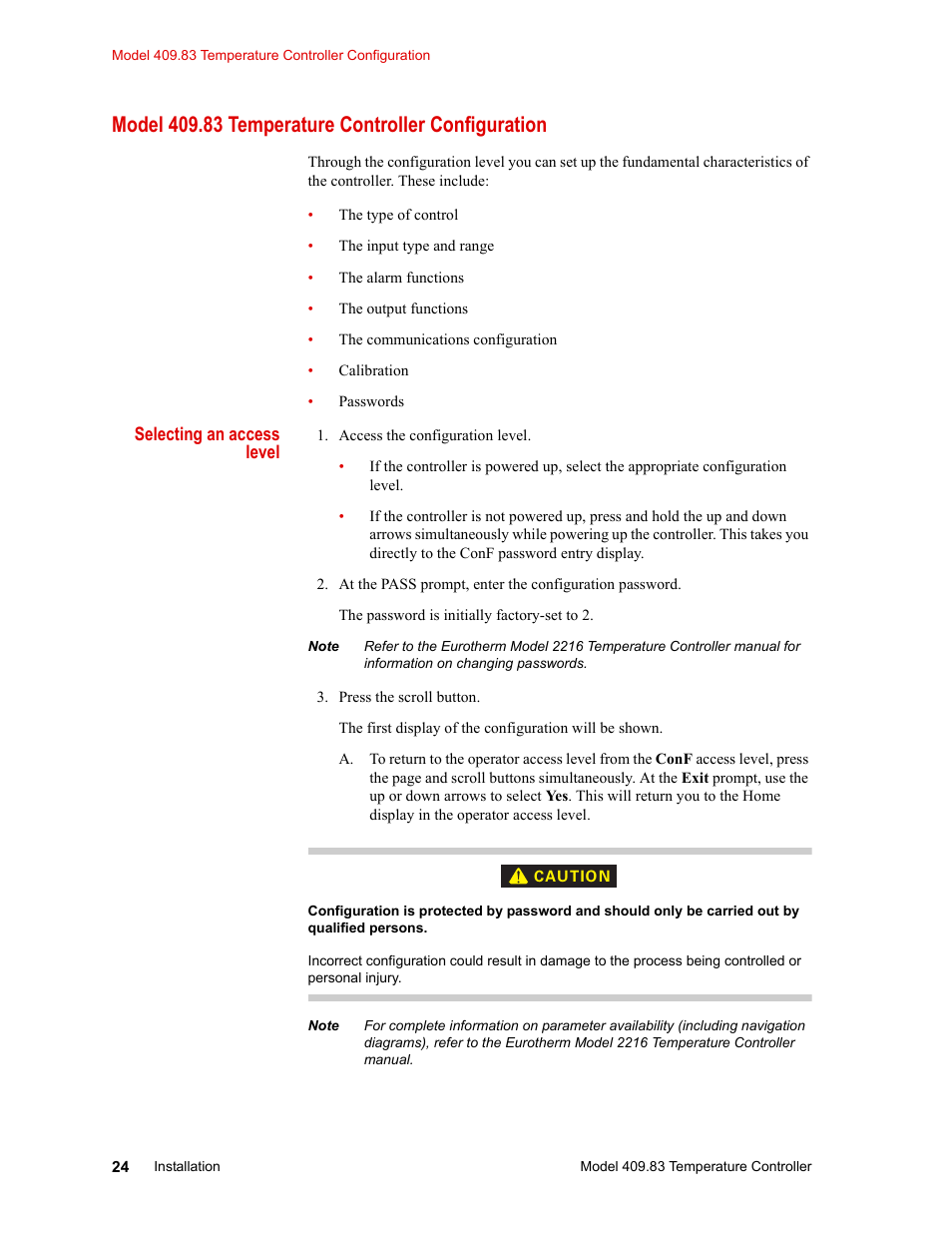 Model 409.83 temperature controller configuration | MTS Model 409.83 Temperature Controller User Manual | Page 24 / 40