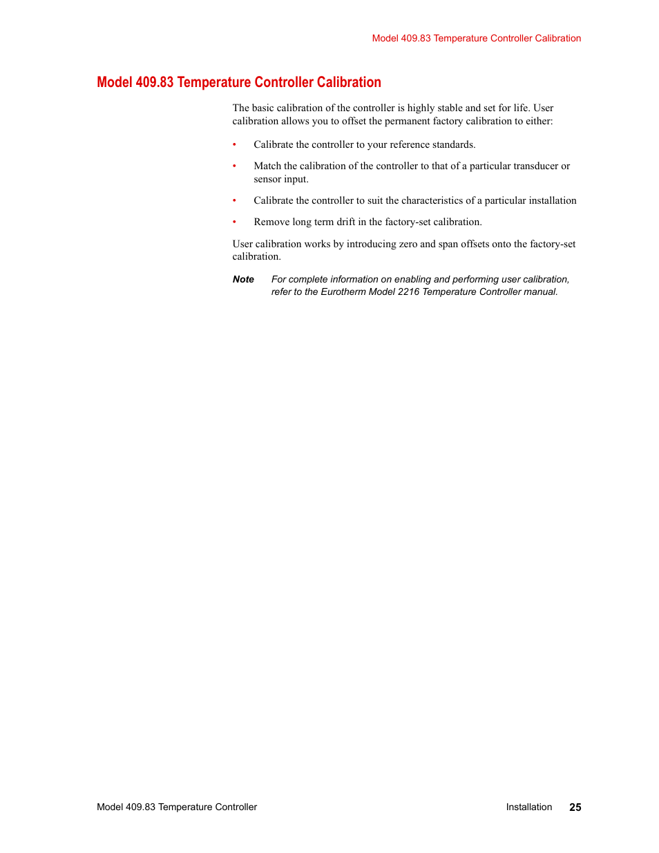 Model 409.83 temperature controller calibration, Model 409.83 temperature controller calibration 25 | MTS Model 409.83 Temperature Controller User Manual | Page 25 / 40