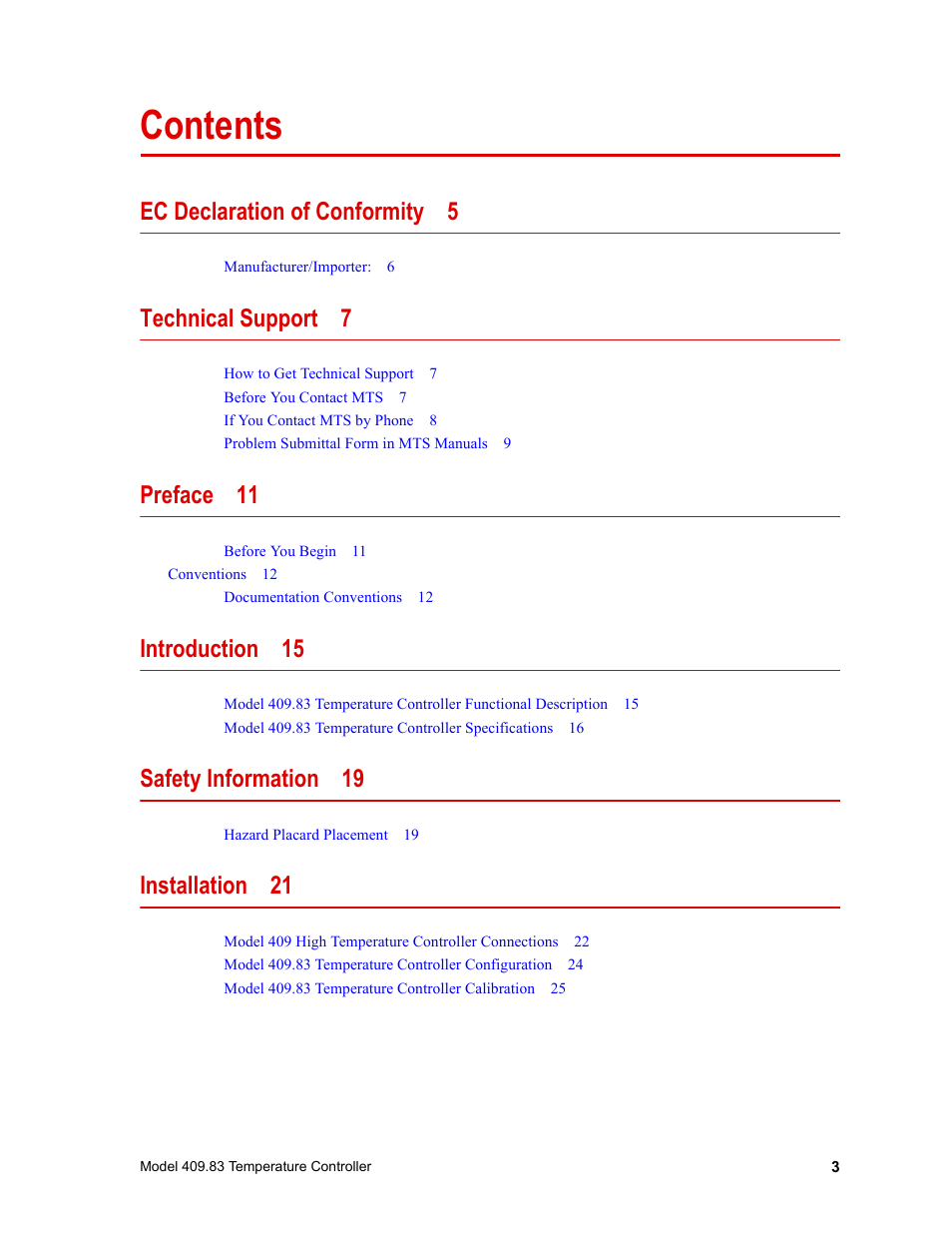 MTS Model 409.83 Temperature Controller User Manual | Page 3 / 40