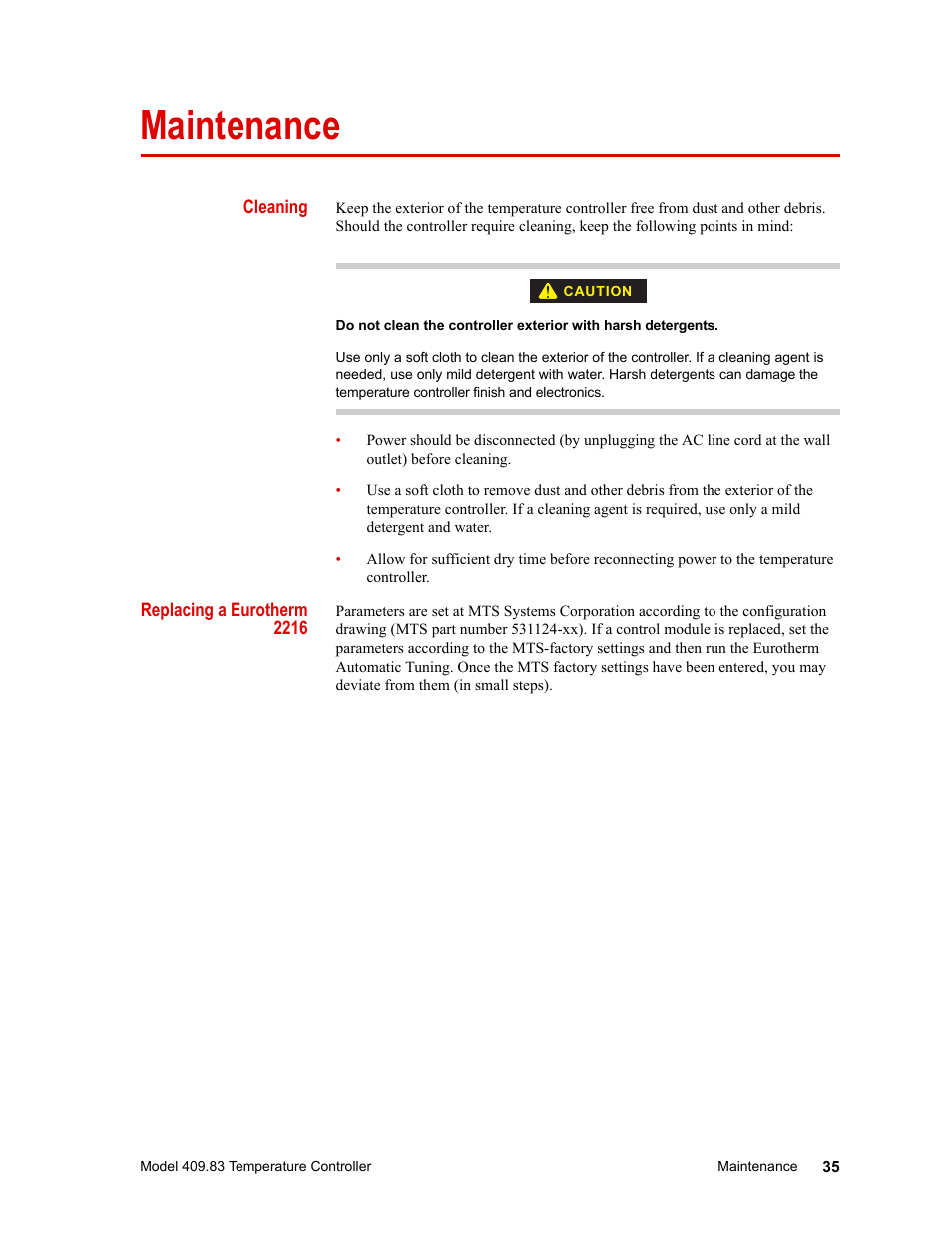 Maintenance, Maintenance 35 | MTS Model 409.83 Temperature Controller User Manual | Page 35 / 40