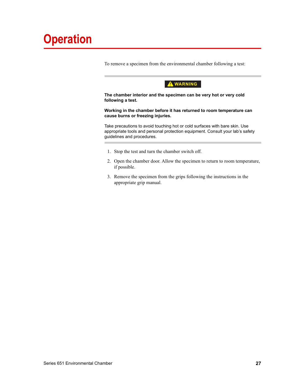 Operation, Operation 27 | MTS Series 651 Environmental Chambers User Manual | Page 27 / 30