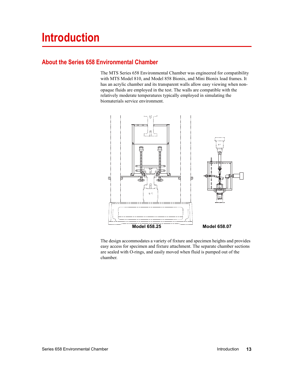 Introduction, About the series 658 environmental chamber, Introduction 13 | About the series 658 environmental chamber 13 | MTS Series 658 Environmental Chamber User Manual | Page 13 / 24