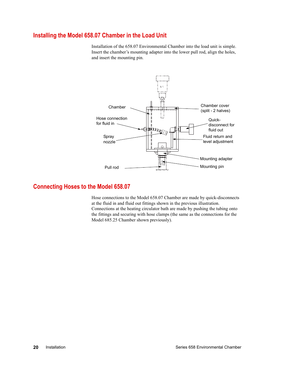 Connecting hoses to the model 658.07 | MTS Series 658 Environmental Chamber User Manual | Page 20 / 24