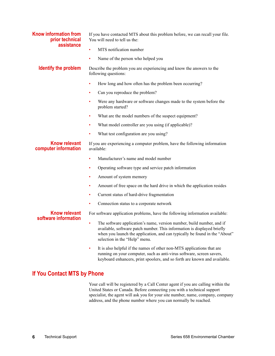 If you contact mts by phone, If you contact mts by phone 6 | MTS Series 658 Environmental Chamber User Manual | Page 6 / 24