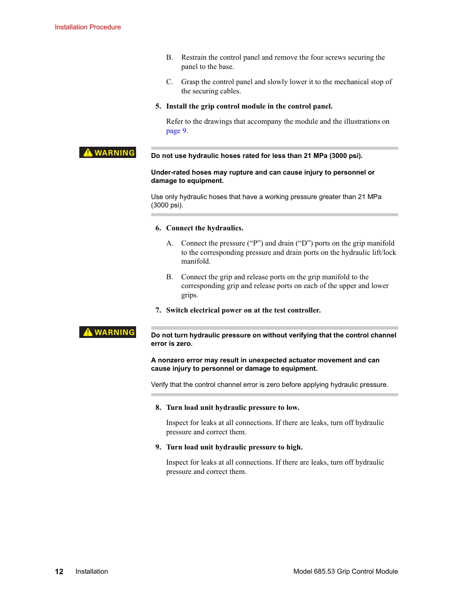MTS Model 685.53 Grip Control Module User Manual | Page 12 / 24