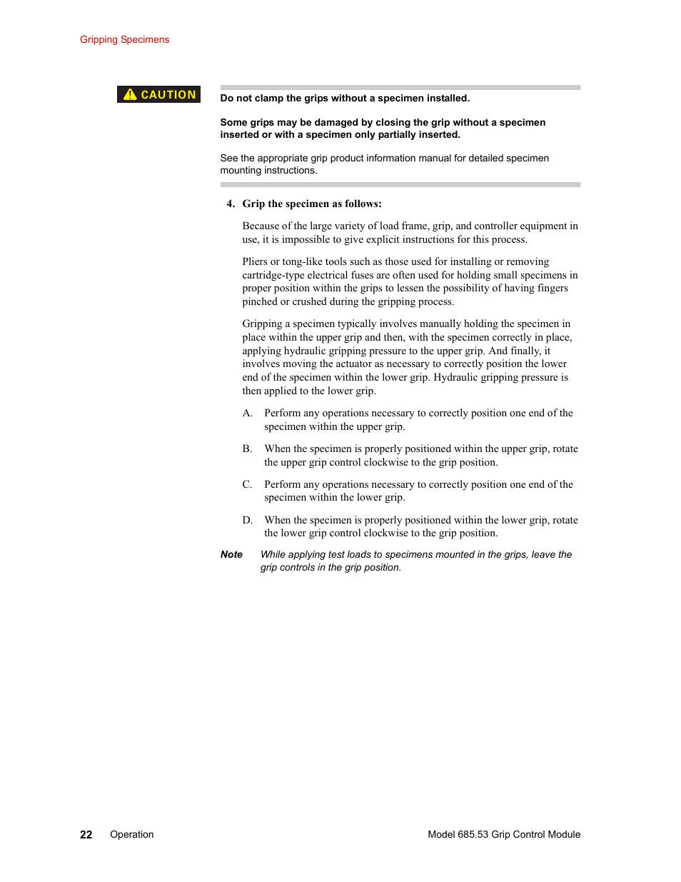 MTS Model 685.53 Grip Control Module User Manual | Page 22 / 24