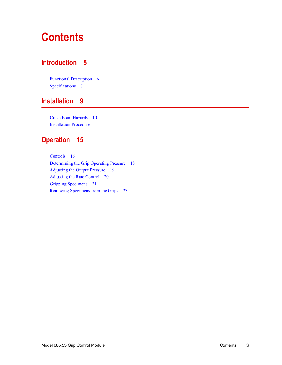 MTS Model 685.53 Grip Control Module User Manual | Page 3 / 24