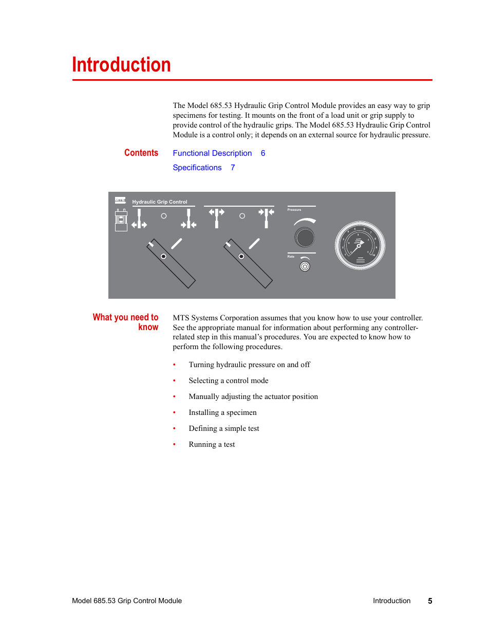MTS Model 685.53 Grip Control Module User Manual | Page 5 / 24